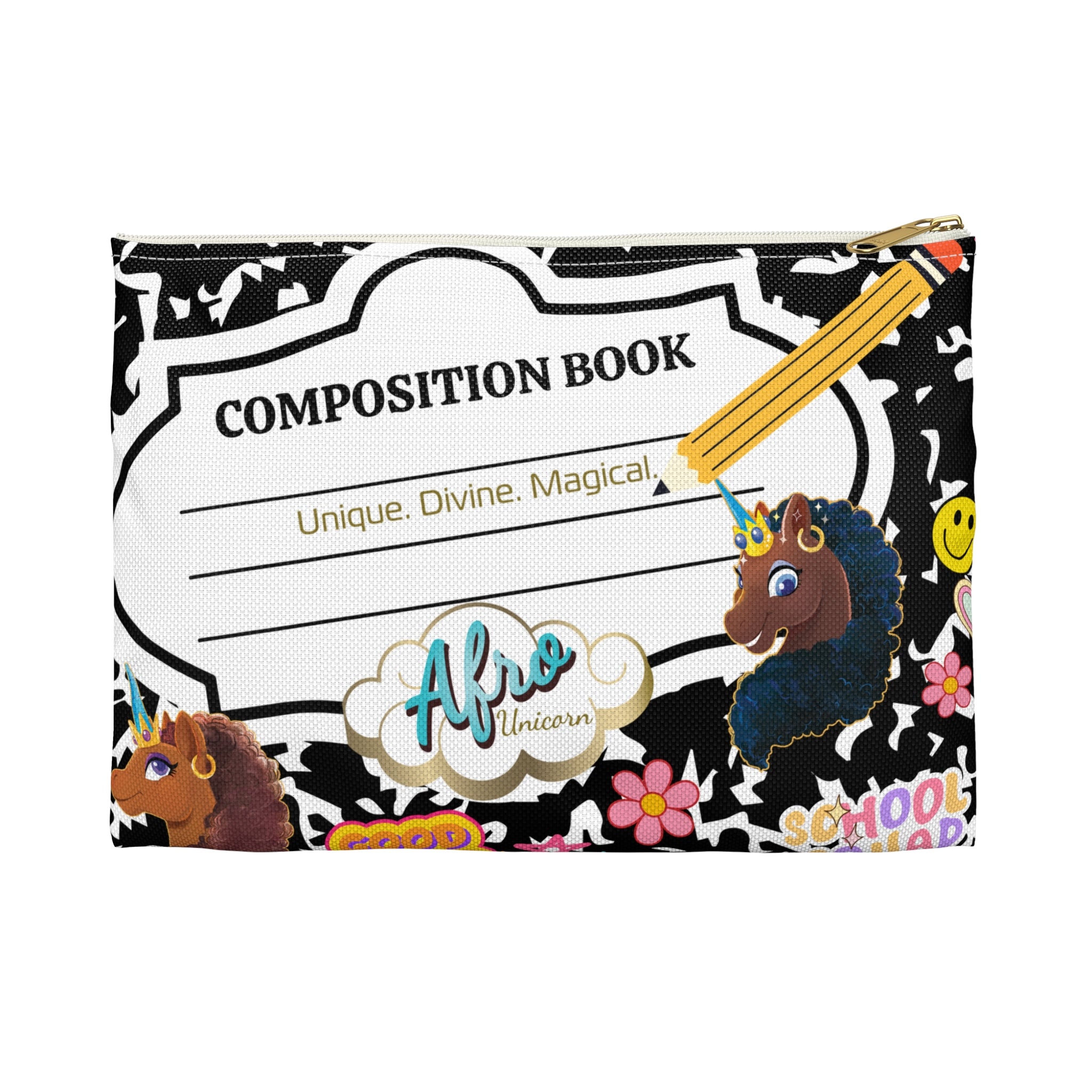 Afro Unicorn "That's Write" Accessory Pouch for School Supplies