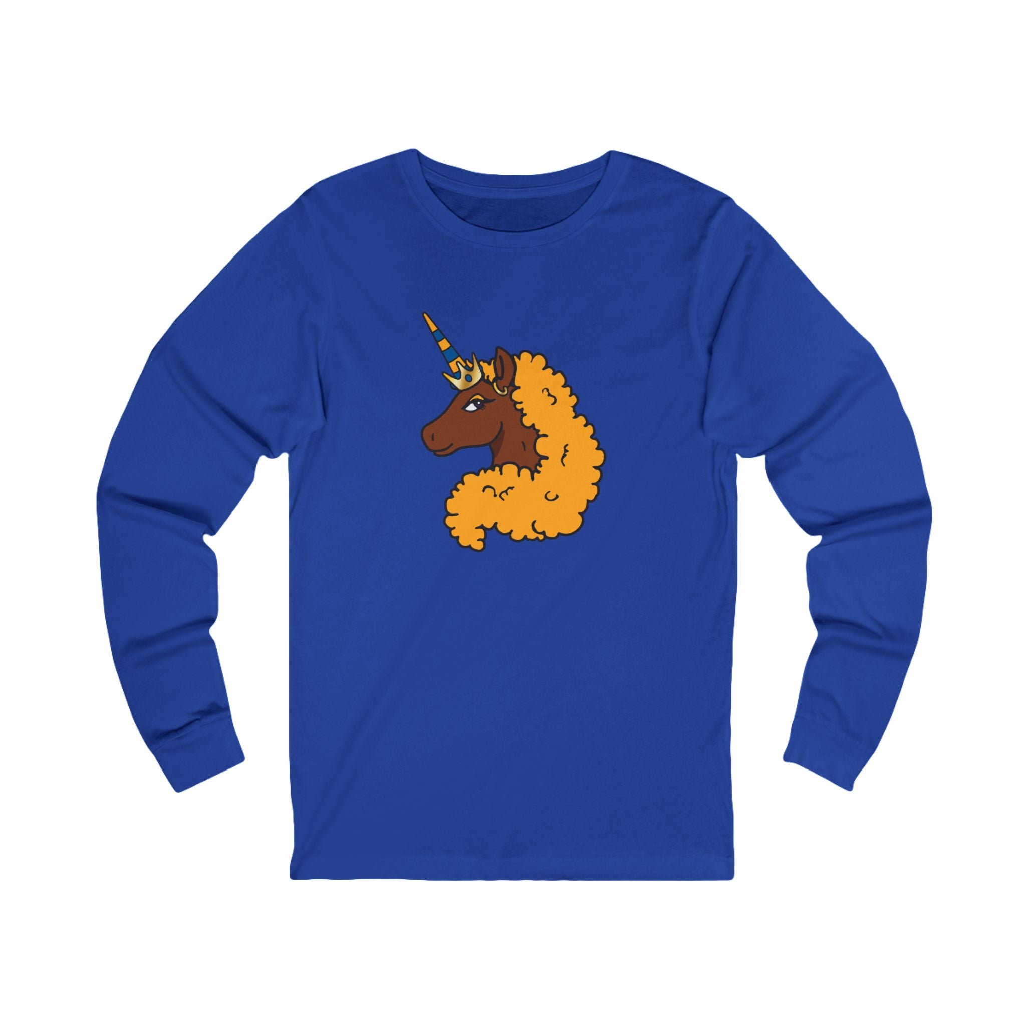 Afro Unicorn Blue & Gold Long Sleeve Tee