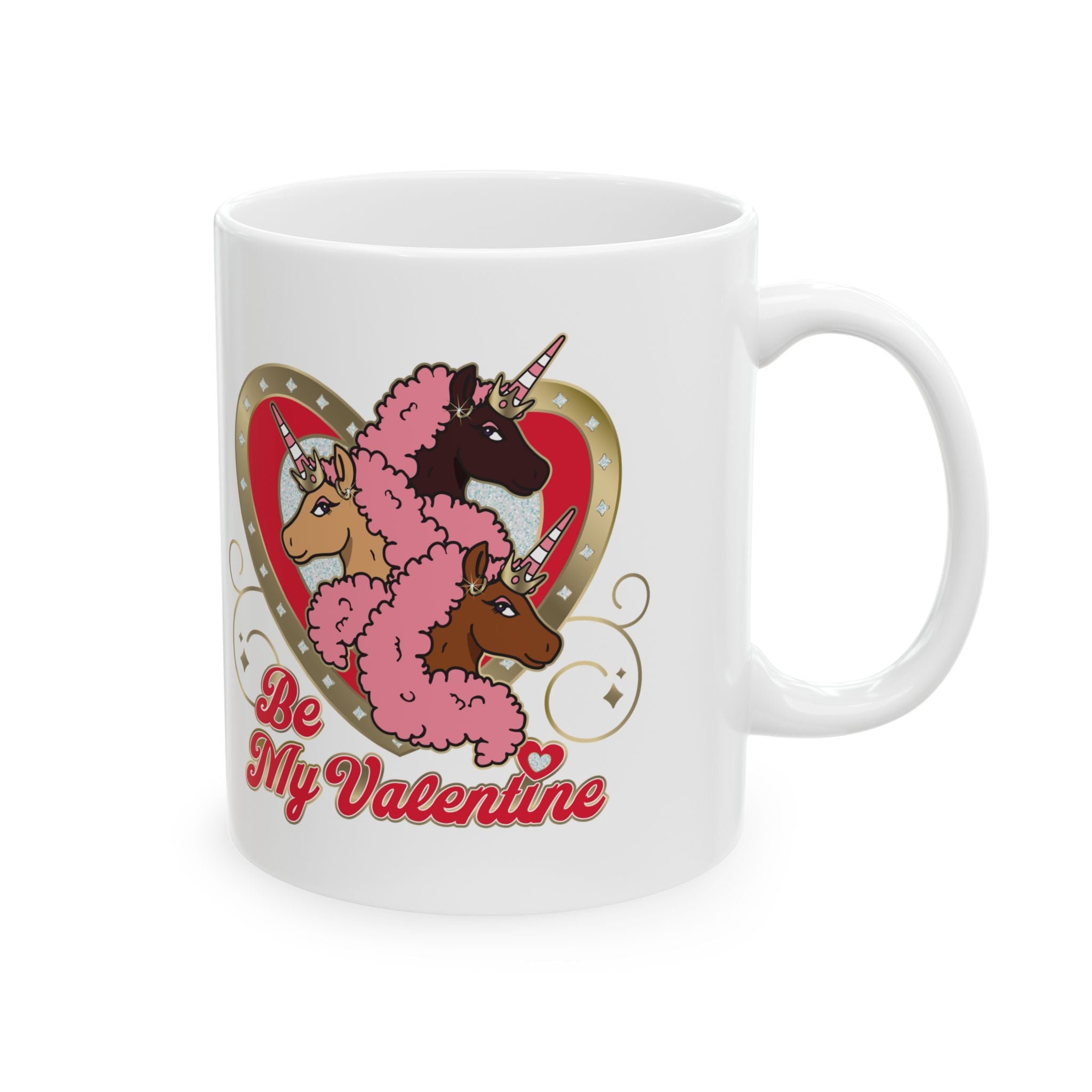 Mug - Be My Valentine Afro Unicorn Ceramic Coffee Cup, 11oz