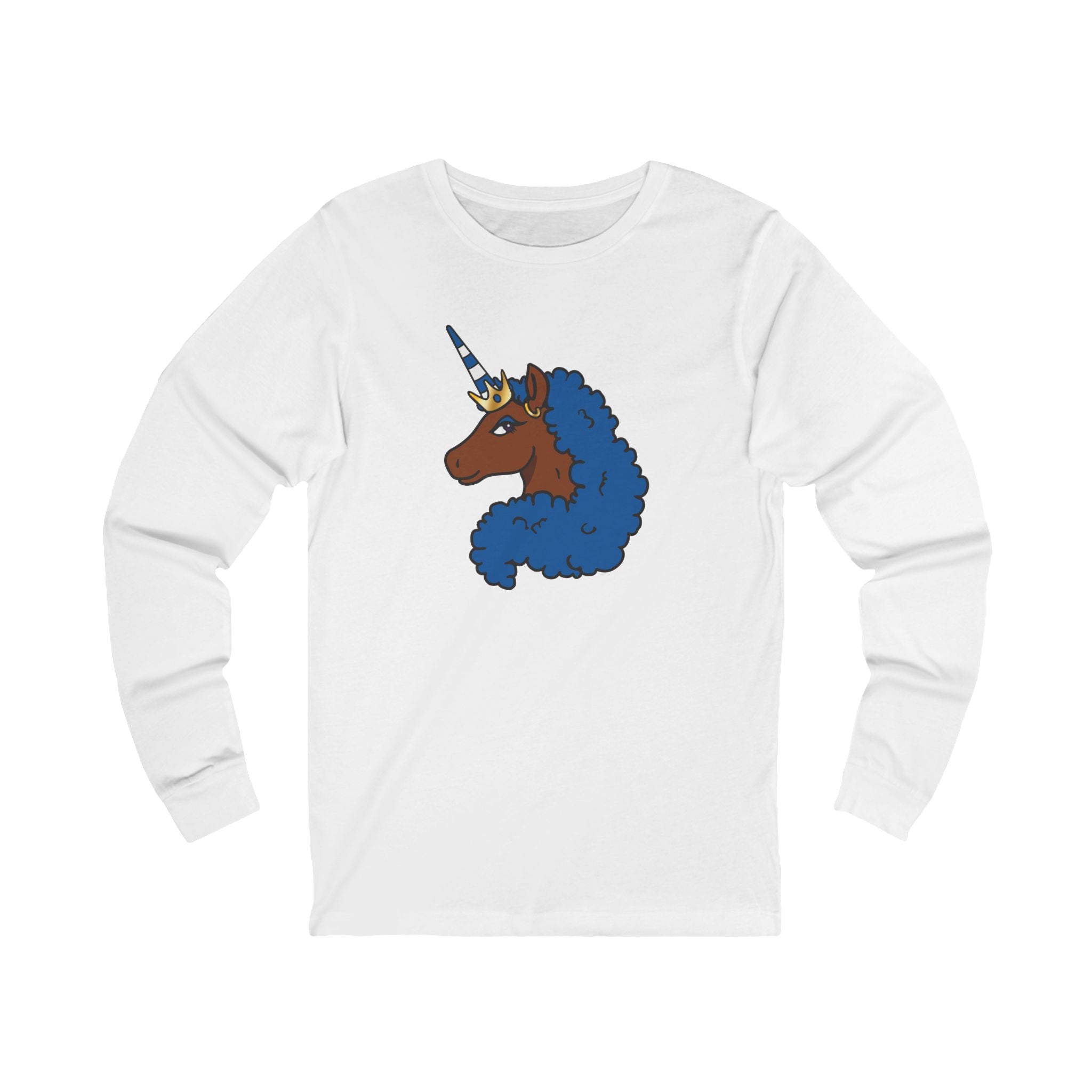 Afro Unicorn Royal Blue & White  D9 Love Long Sleeve Tee