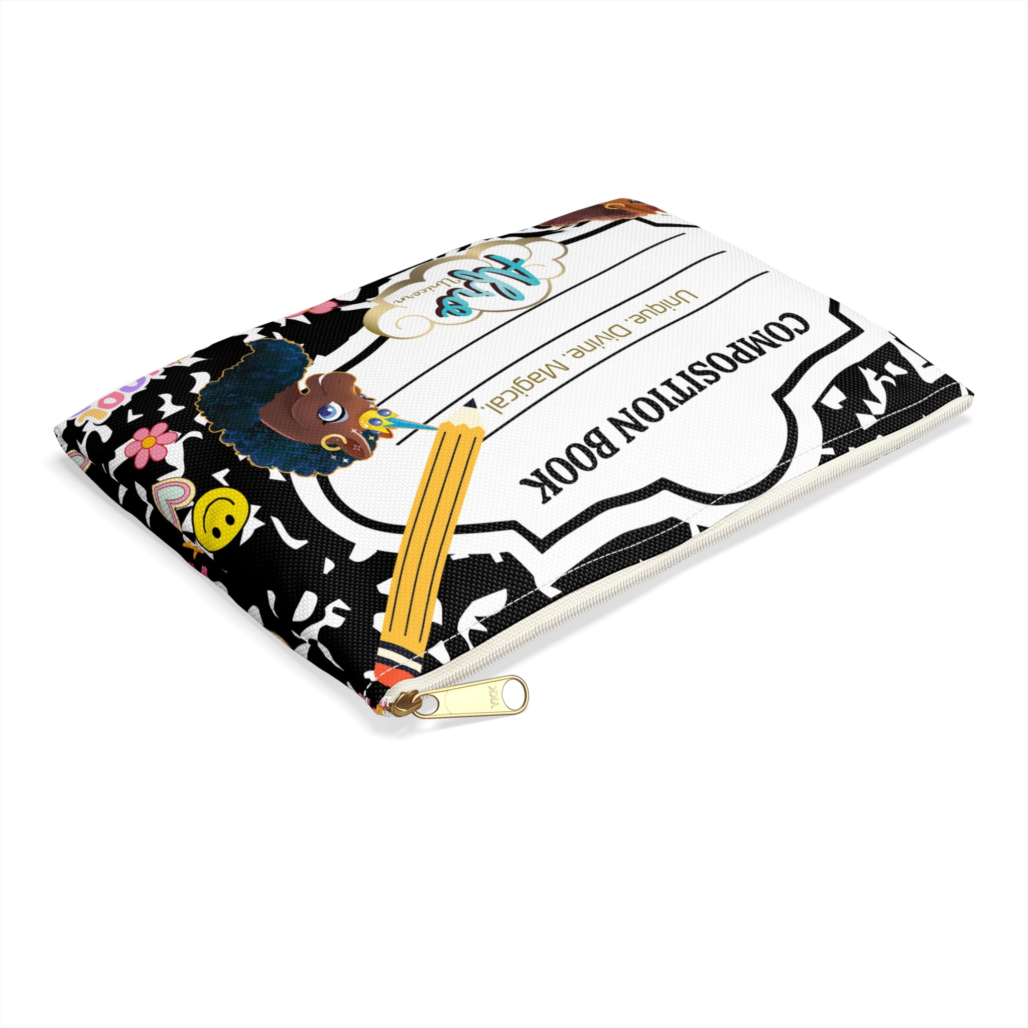 Afro Unicorn "That's Write" Accessory Pouch for School Supplies