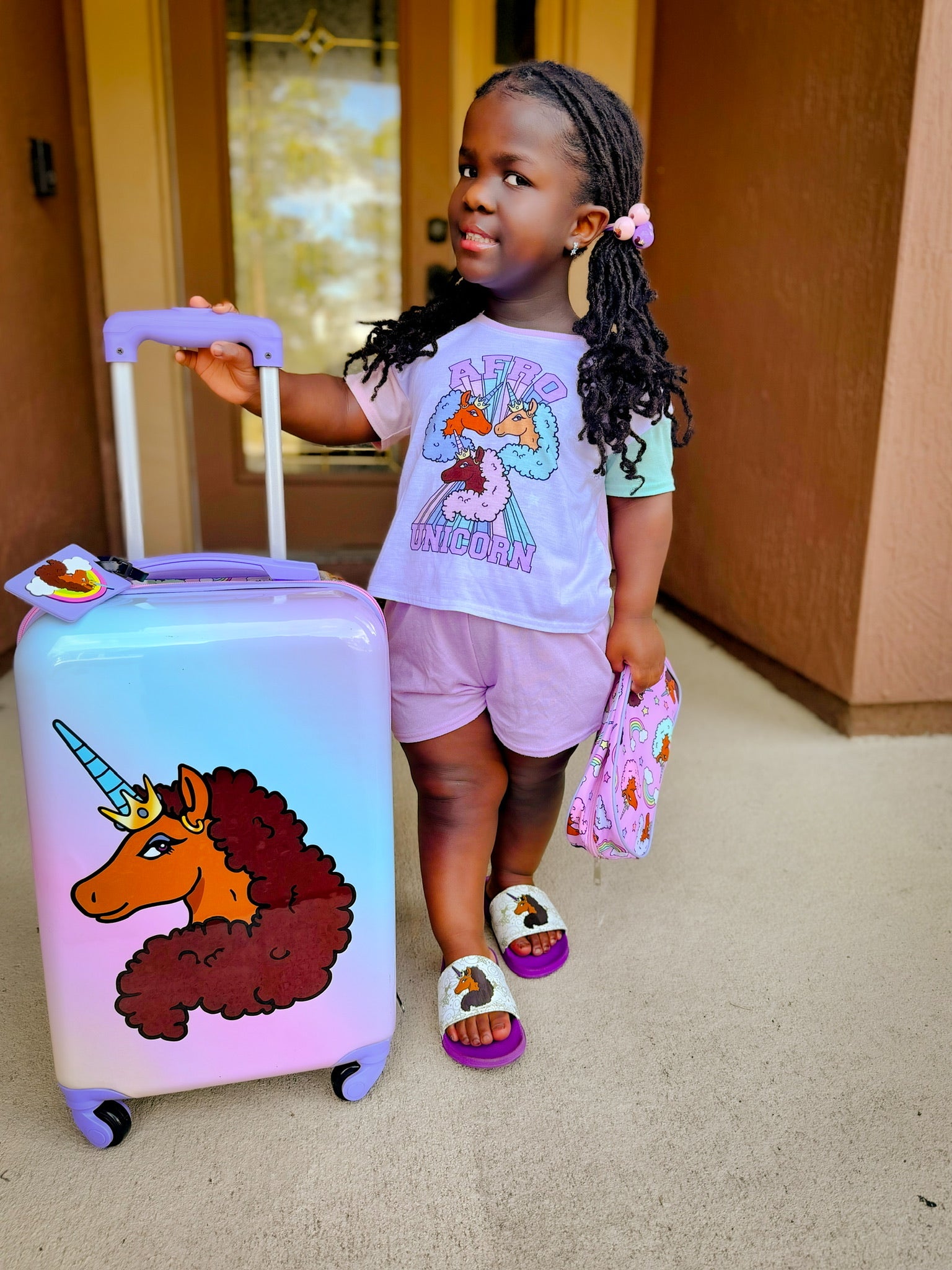 Afro Unicorn Kids' Hardside Checked Luggage Set