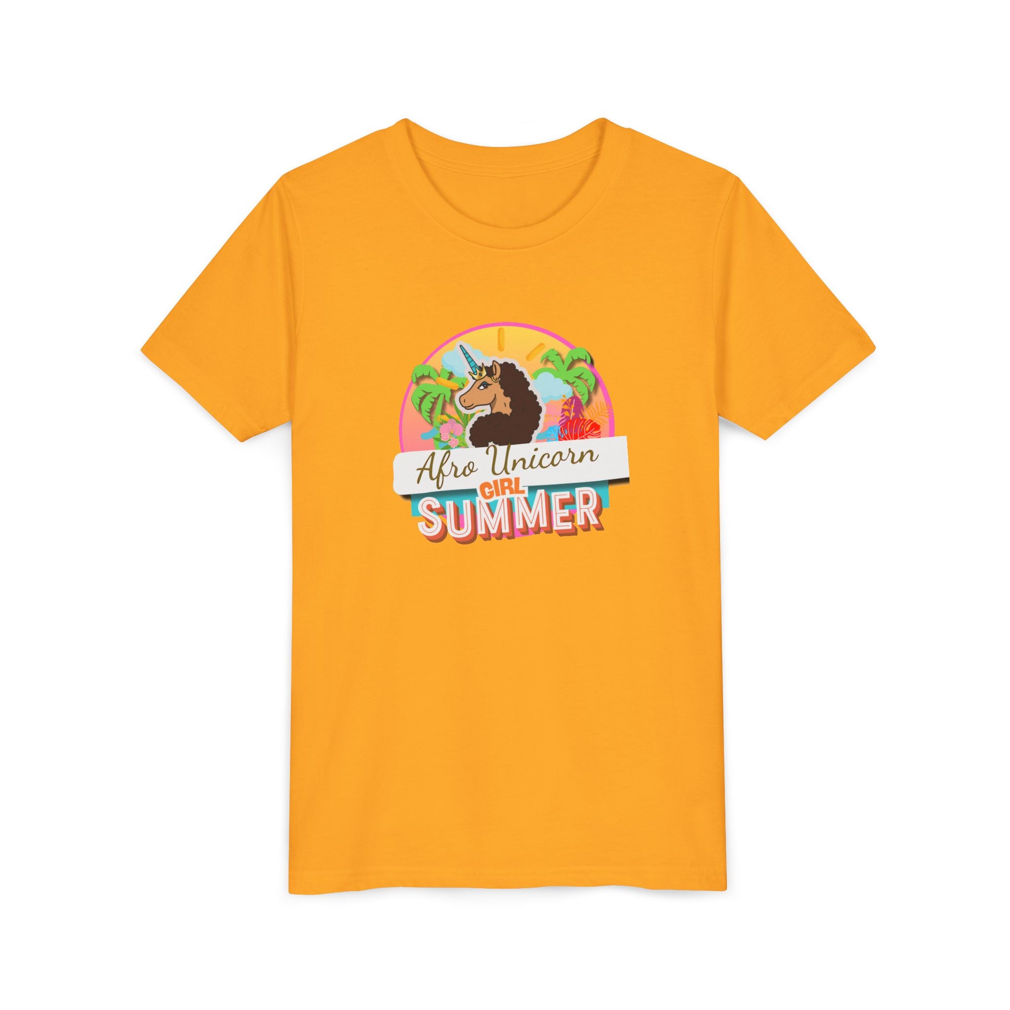 Afro Unicorn Girl Youth Tee - Summer Fun Short Sleeve
