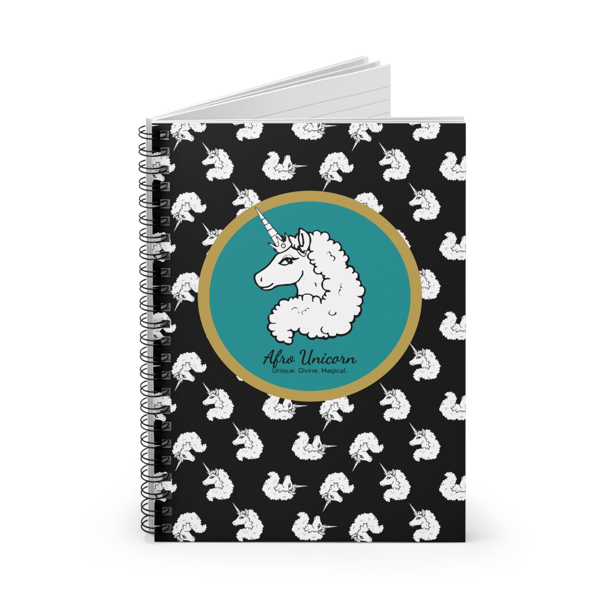 Unicorn Pattern Spiral Notebook — Cute Afro Unicorn Ruled Journal