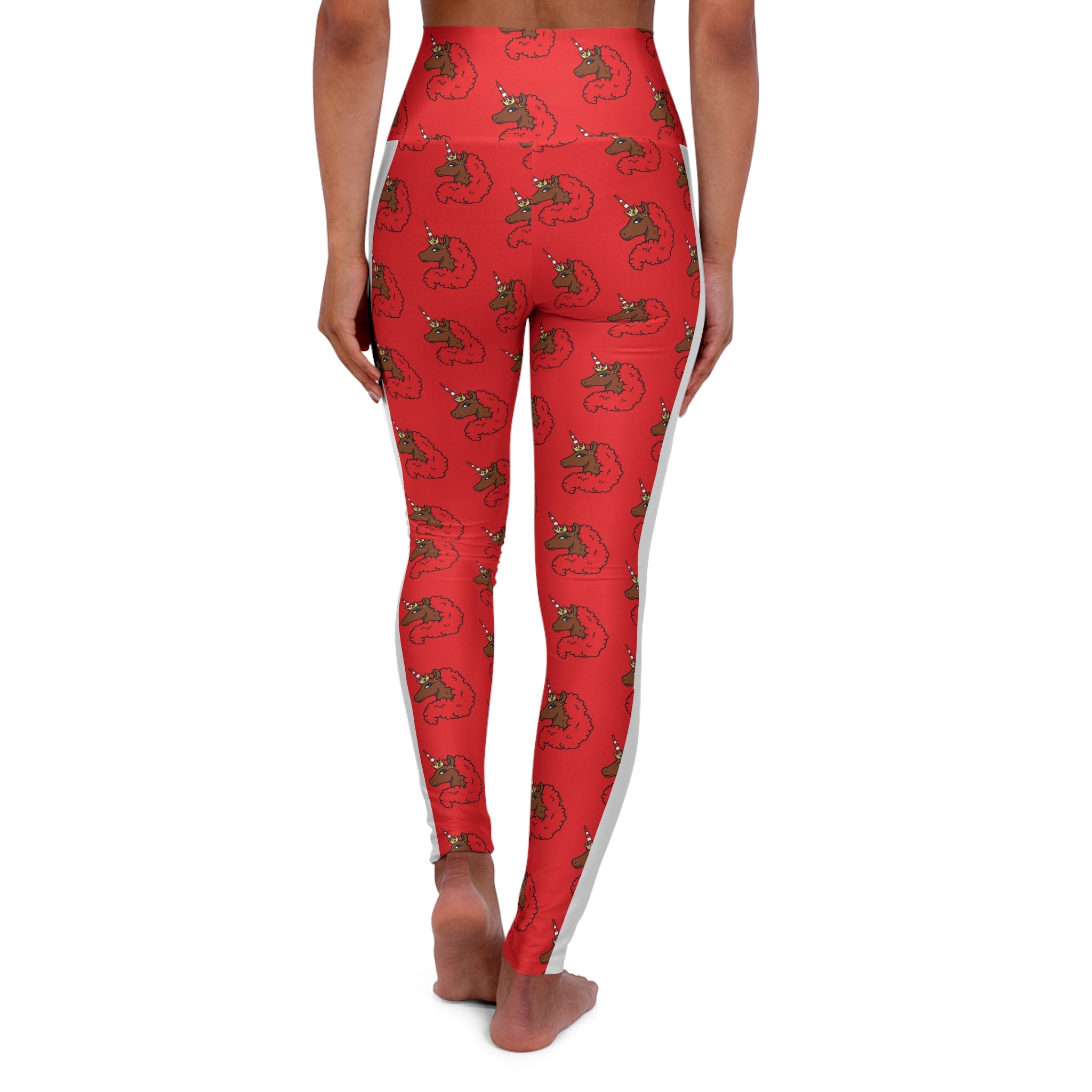 Afro Unicorn Crimson & Cream Delta Stripe High-Waisted Leggings
