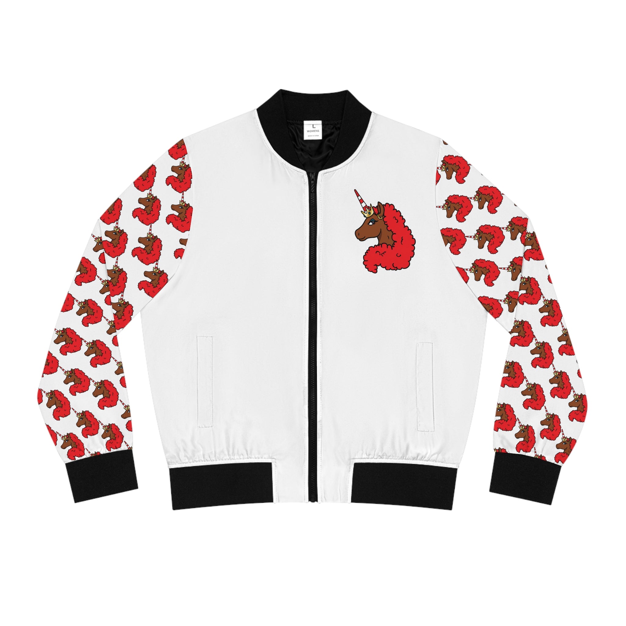 Afro Unicorn Crimson & Cream Women's Bomber Jacket — Lightweight