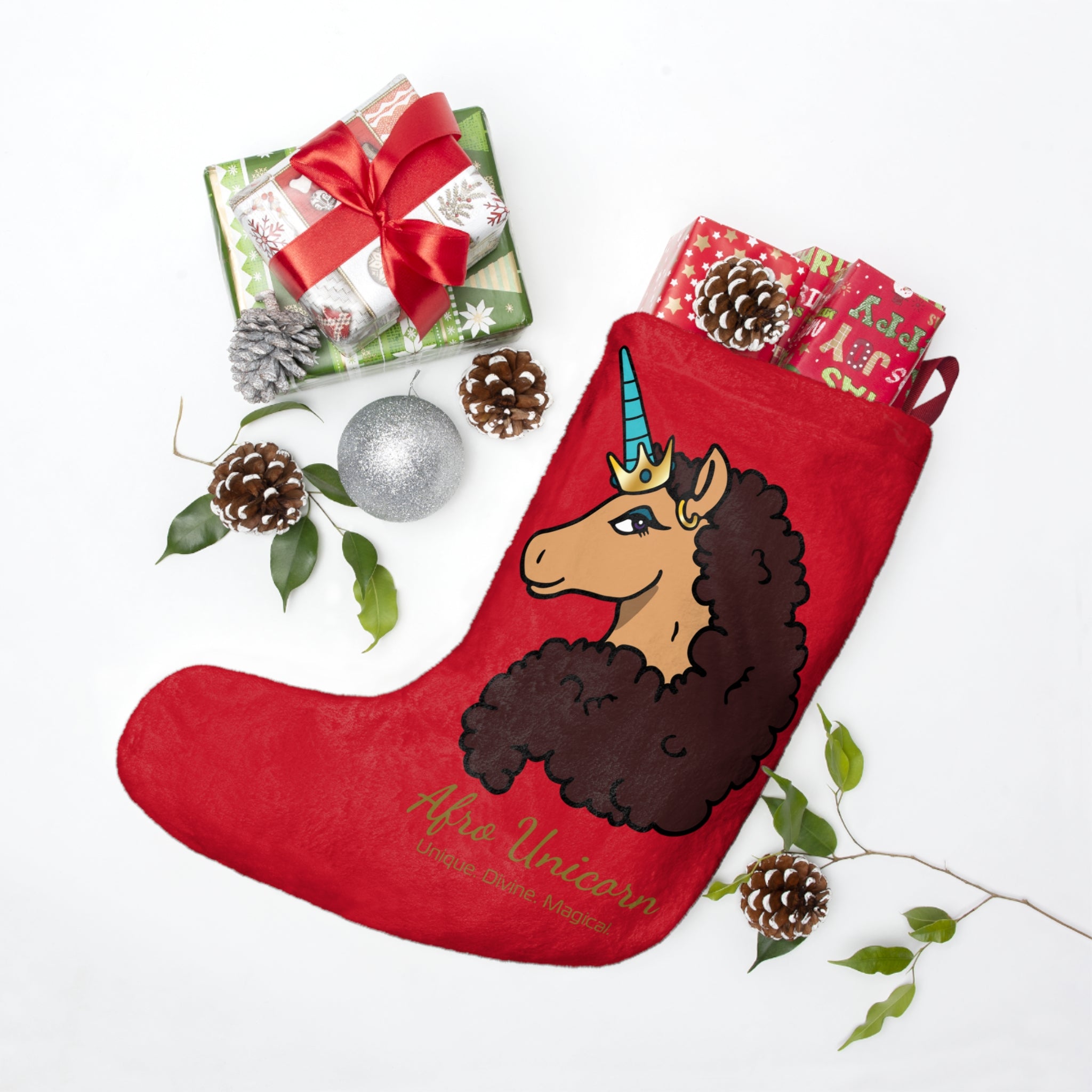 Afro Unicorn Christmas Stocking - Divine Holiday Decor