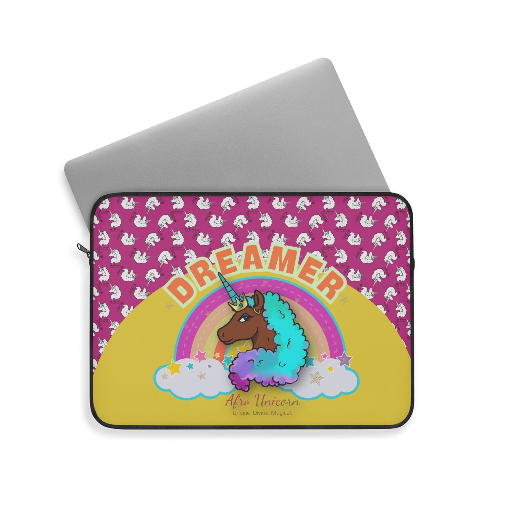Afro Unicorn Dreamer Laptop Sleeve - Yellow