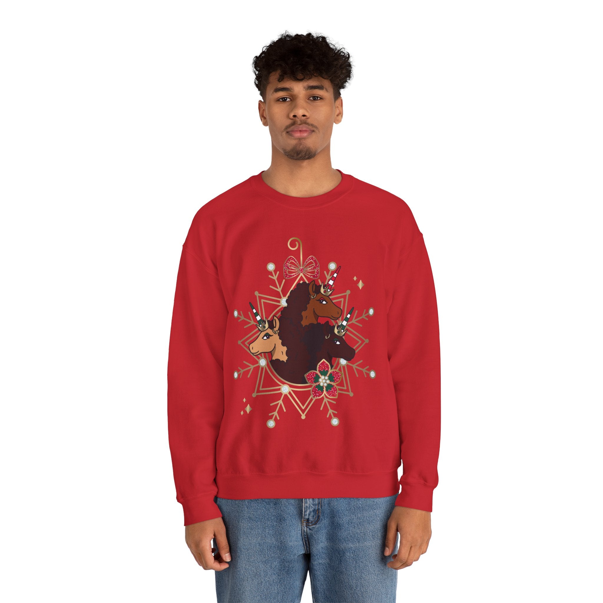 Afro Unicorn Adult Christmas Sweatshirt