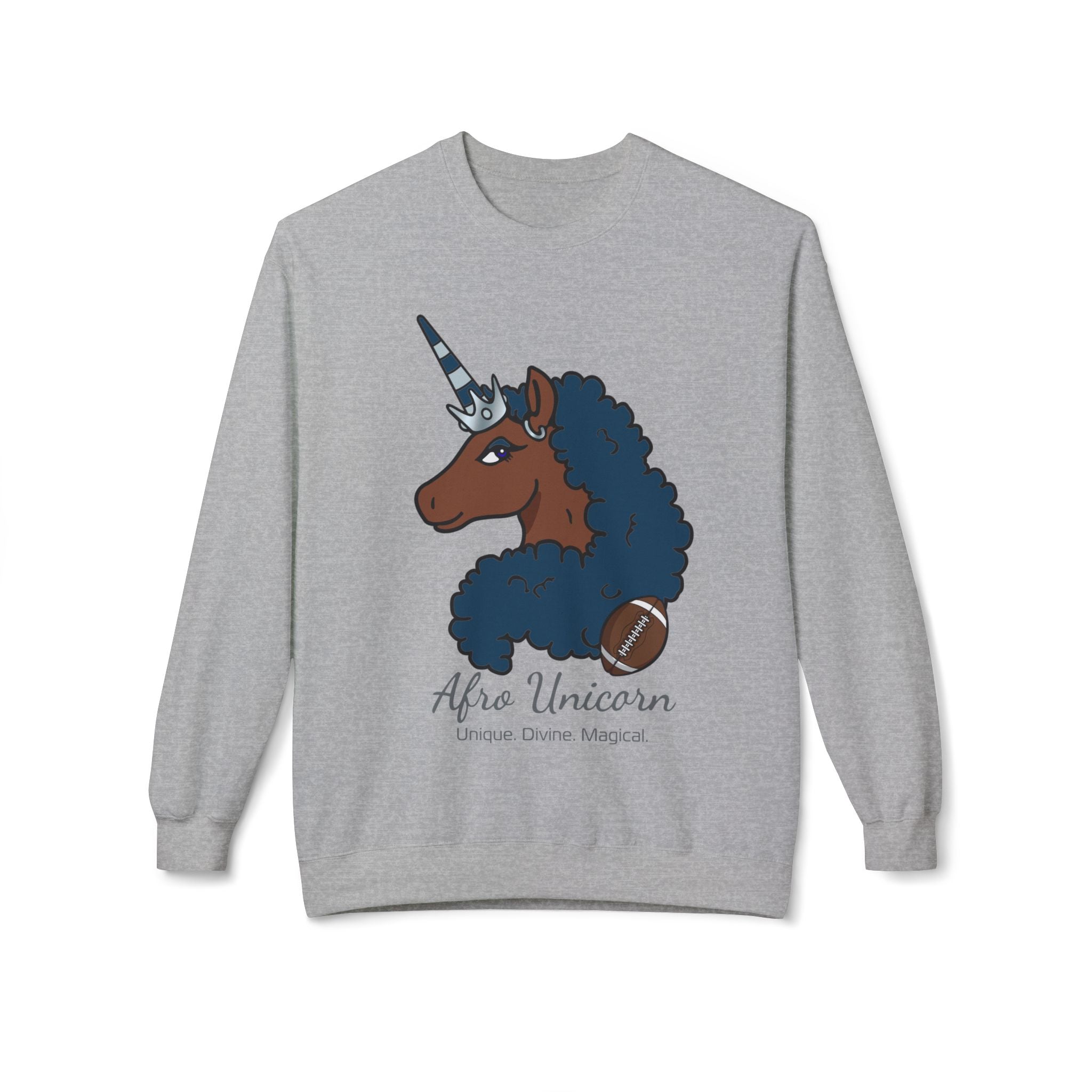 Afro Unicorn Fan Favs Sweatshirt – Dallas Navy & Silver