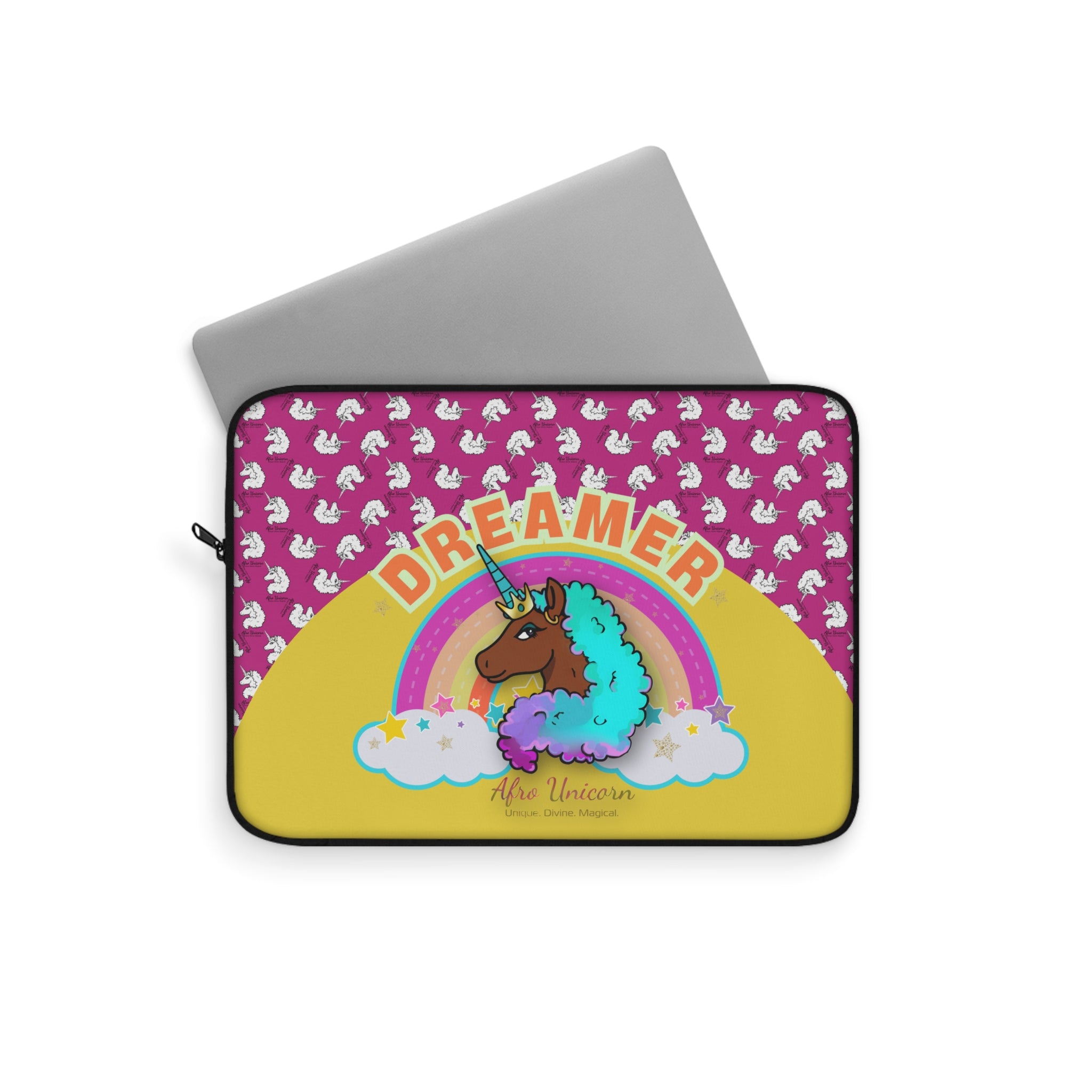 Afro Unicorn Dreamer Laptop Sleeve - Yellow