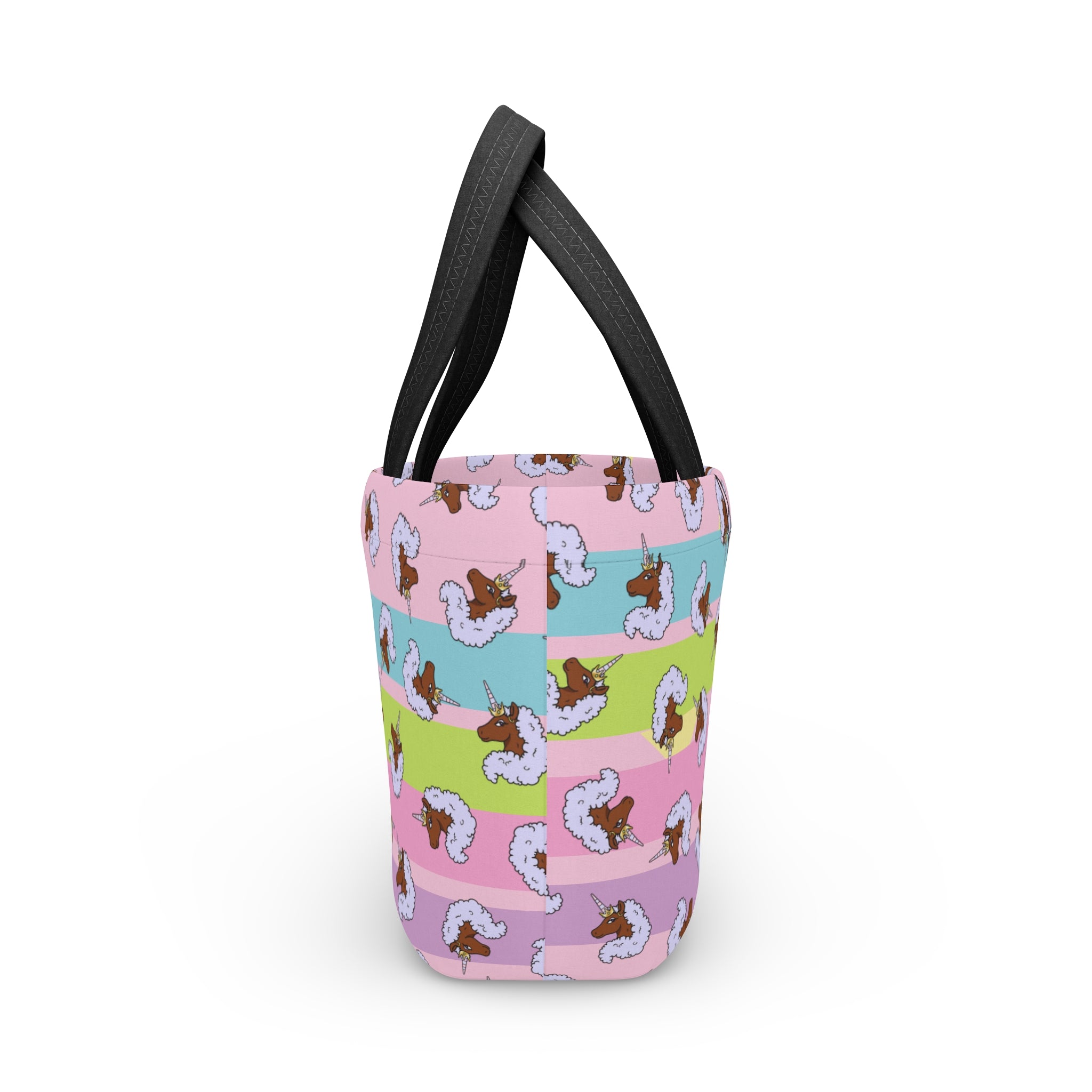 Afro Unicorn Lunch Bag — Cute Pastel Striped Insulated Tote