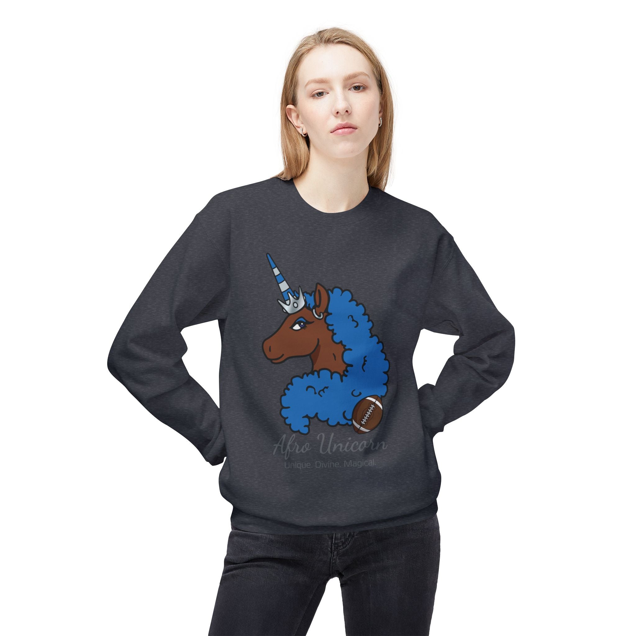 Afro Unicorn Fan Favs Sweatshirt – Detroit Honolulu Blue & Silver