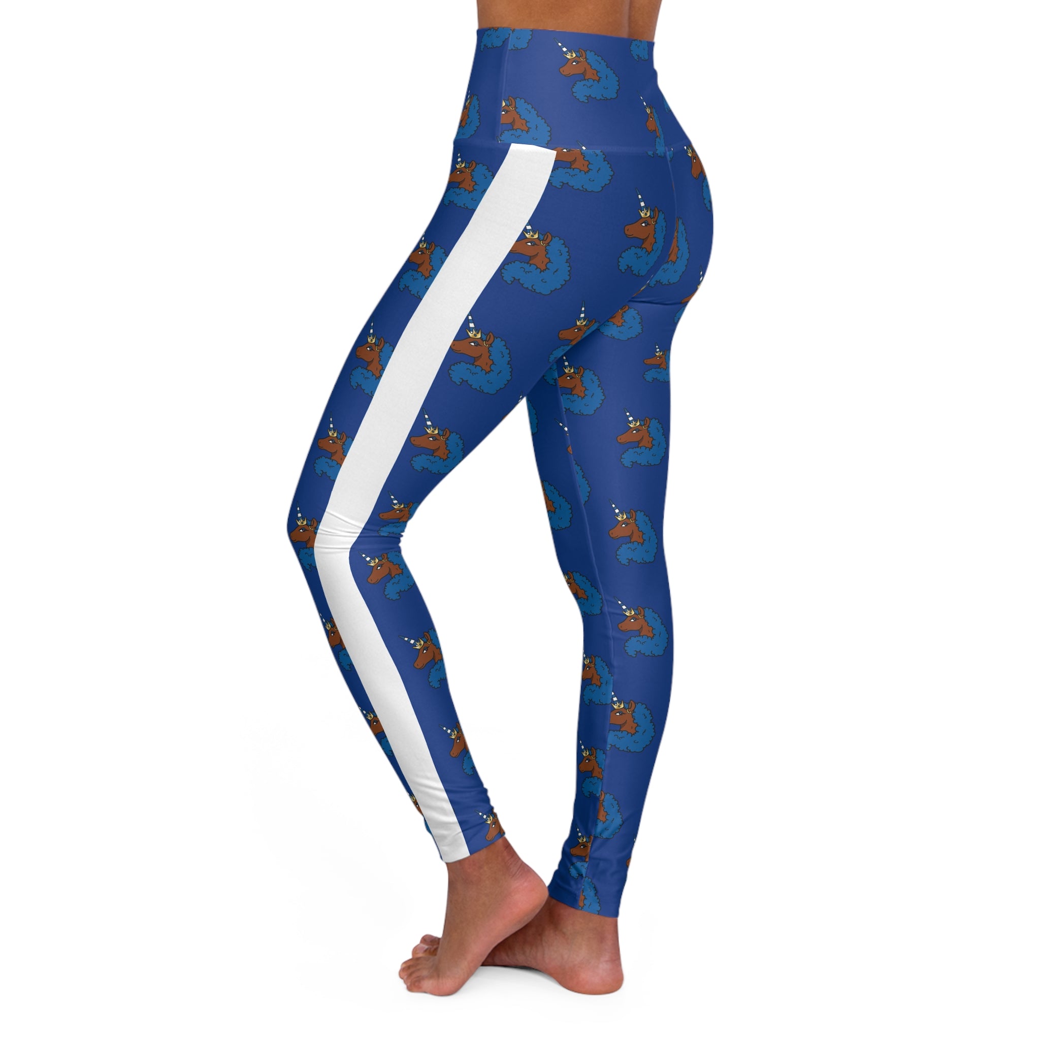 Afro Unicorn Royal Blue & White Zeta Stripe High-Waisted Leggings