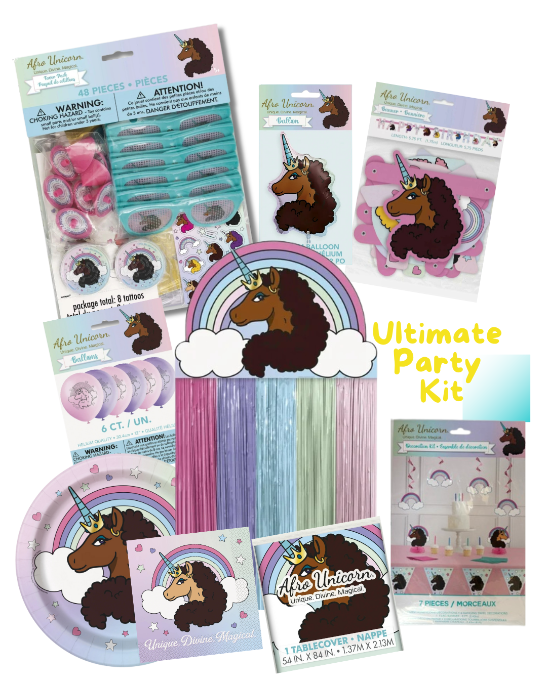 Afro Unicorn Ultimate Party Kit – Complete Unicorn Birthday Party Supplies for Girls (Up to 16 Guests)