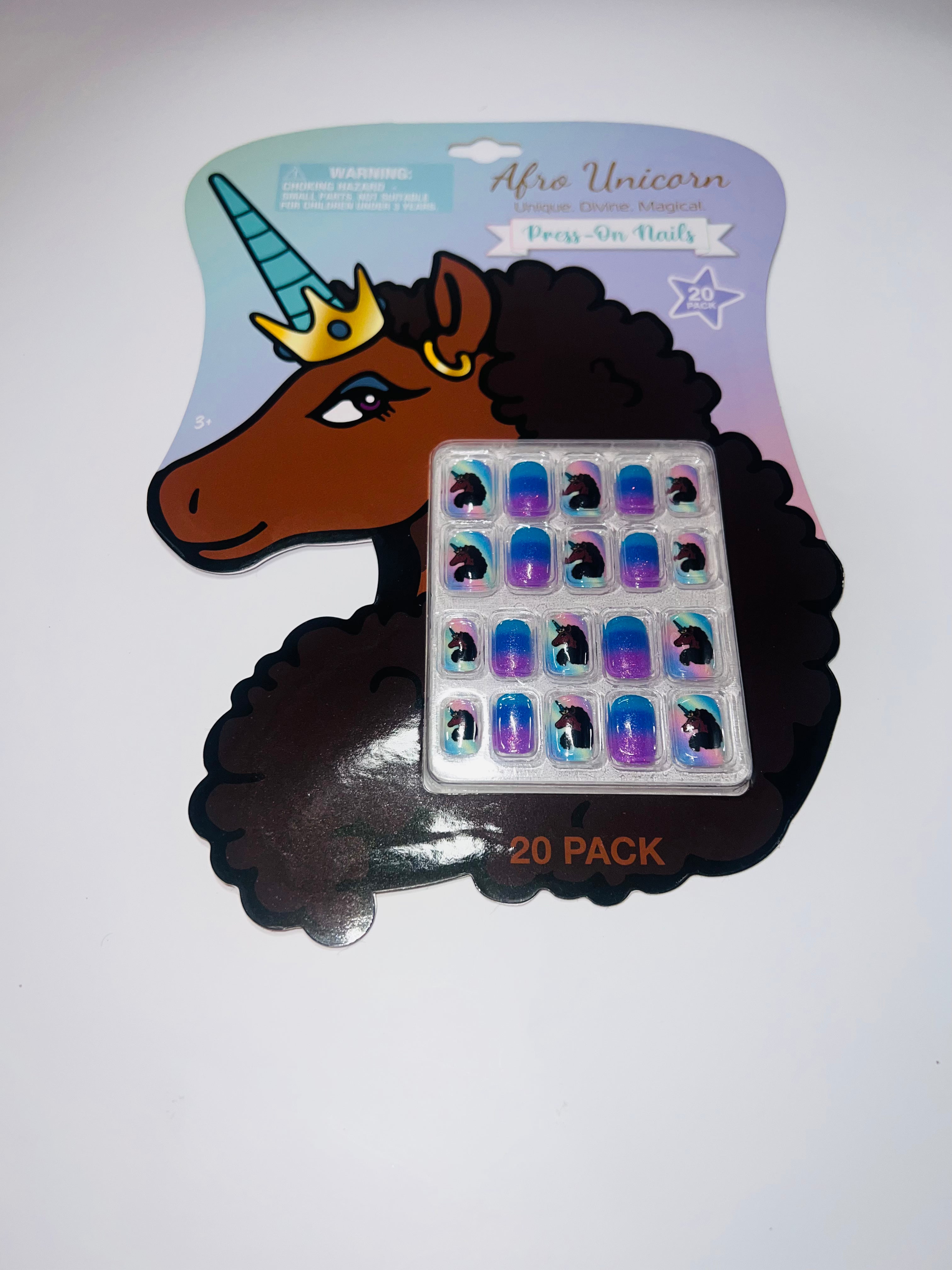 Afro Unicorn Press-On Nails and Two-Piece Lip Gloss Set