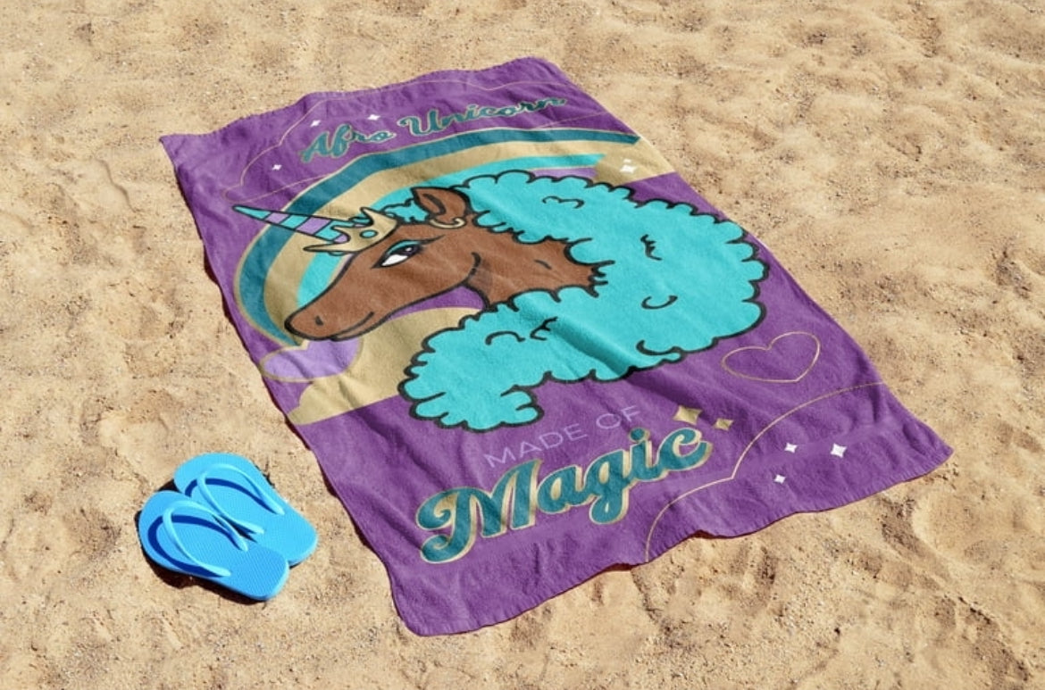 Afro Unicorn Magic Beach Towel