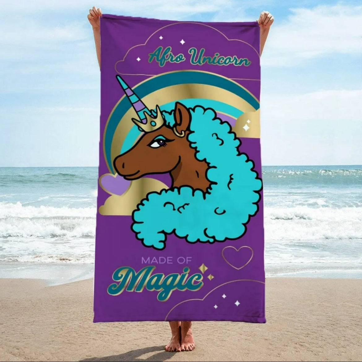 Afro Unicorn Magic Beach Towel