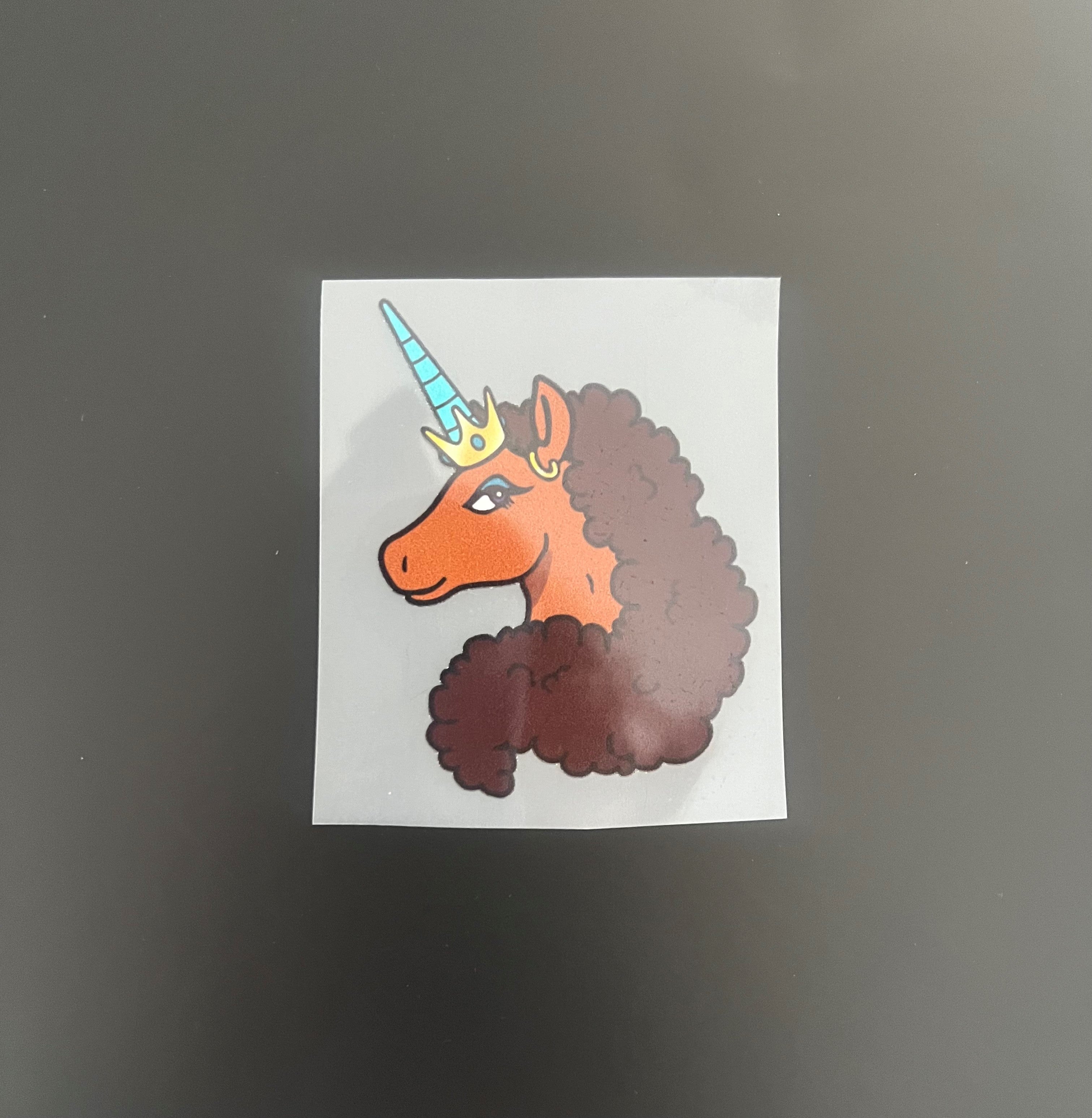 Single Afro Unicorn Iron On DTF Transfers