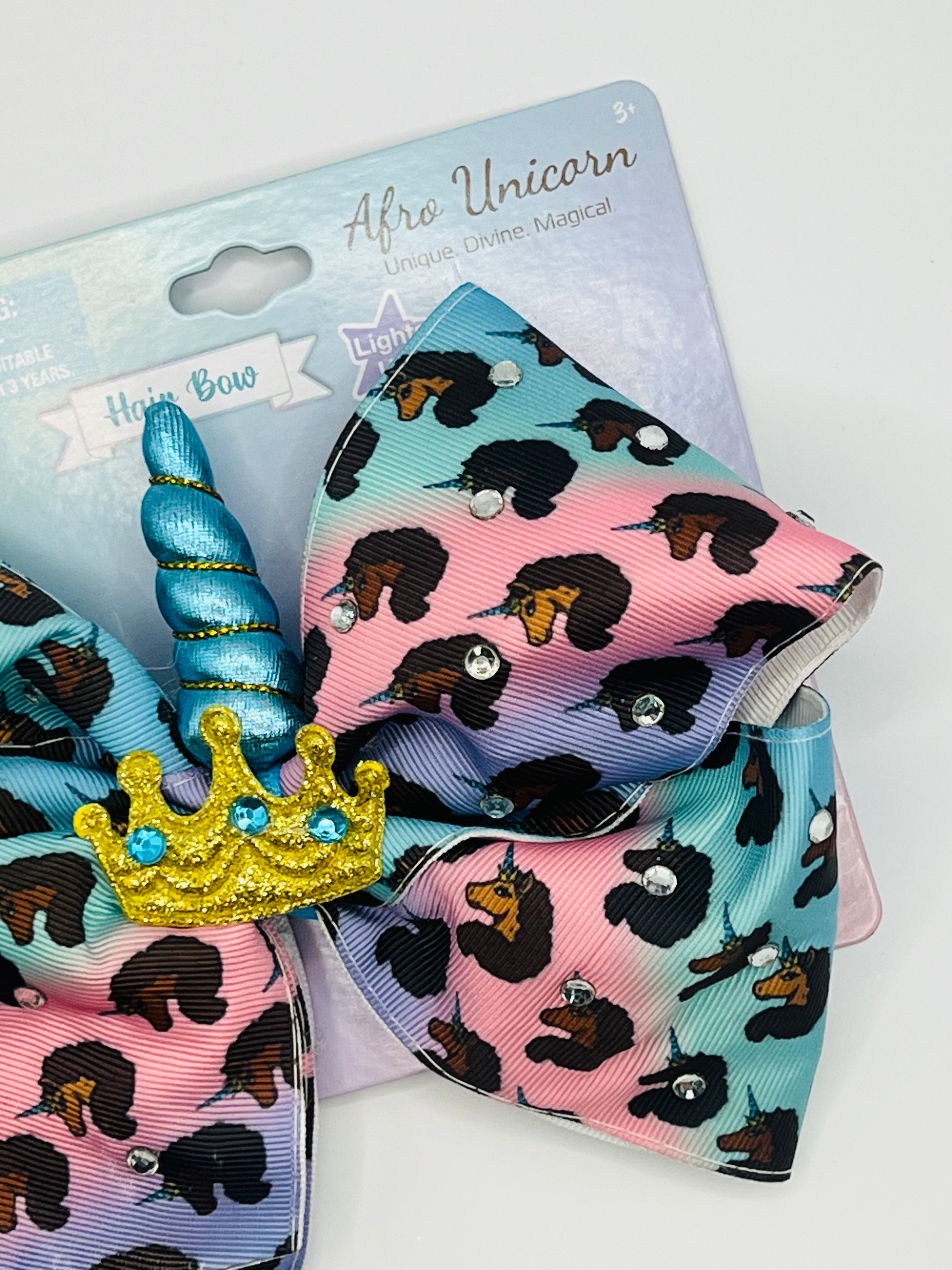 Afro Unicorn Large Light Up Bow