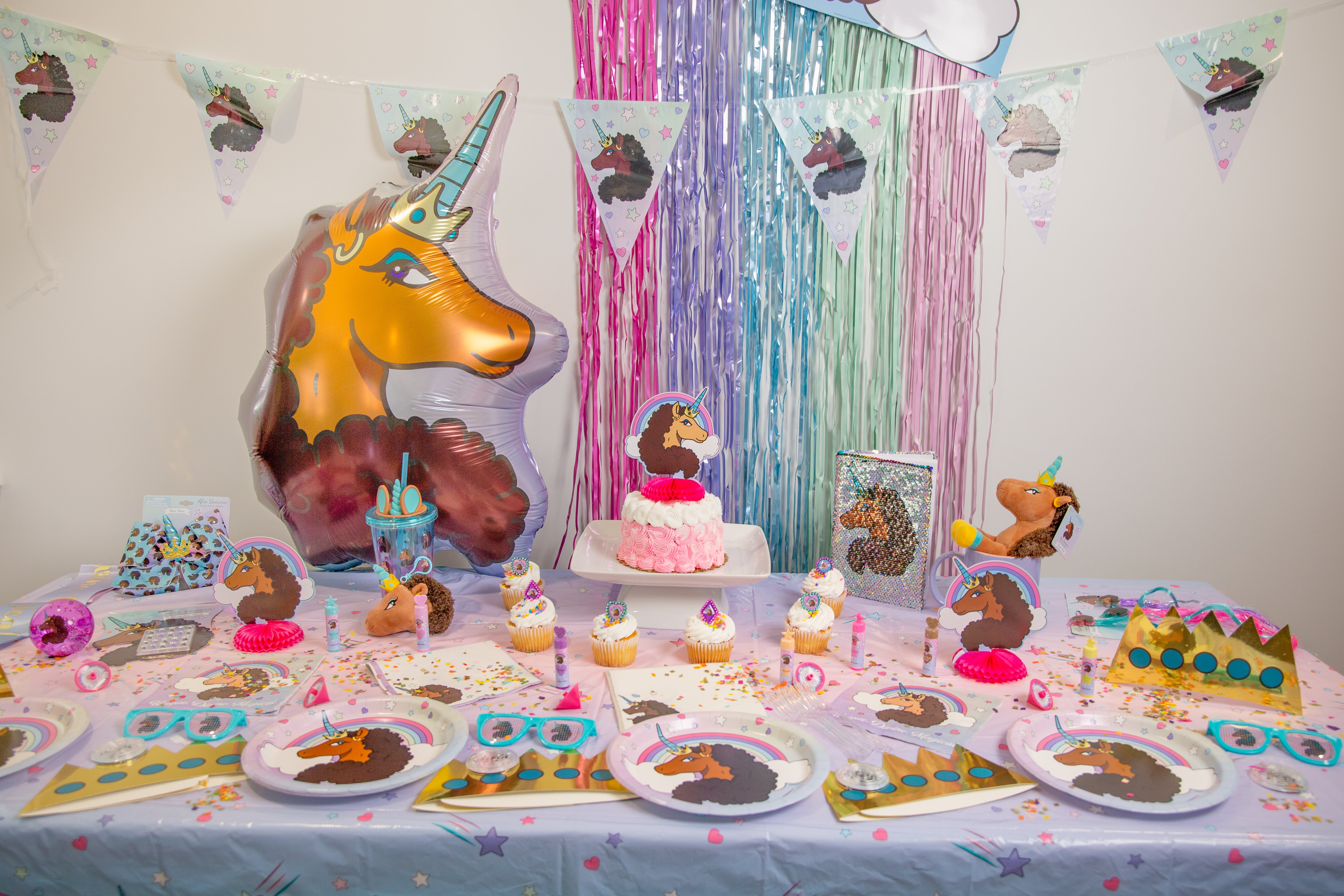 Afro Unicorn® Door Fringe Curtain – Rainbow Unicorn Party Backdrop (29.5 in x 66.4 in)