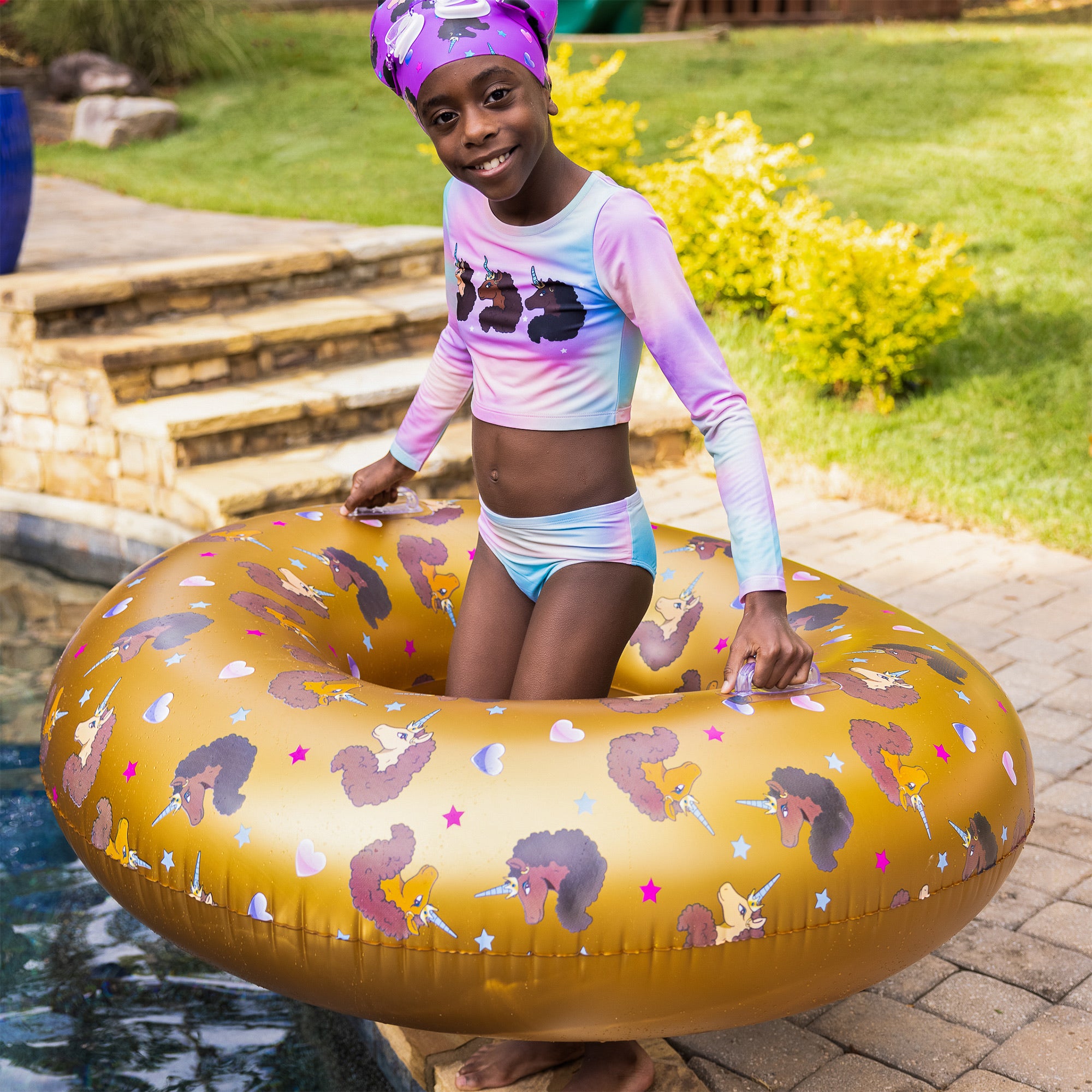 47" Gold Afro Unicorn Ring Float