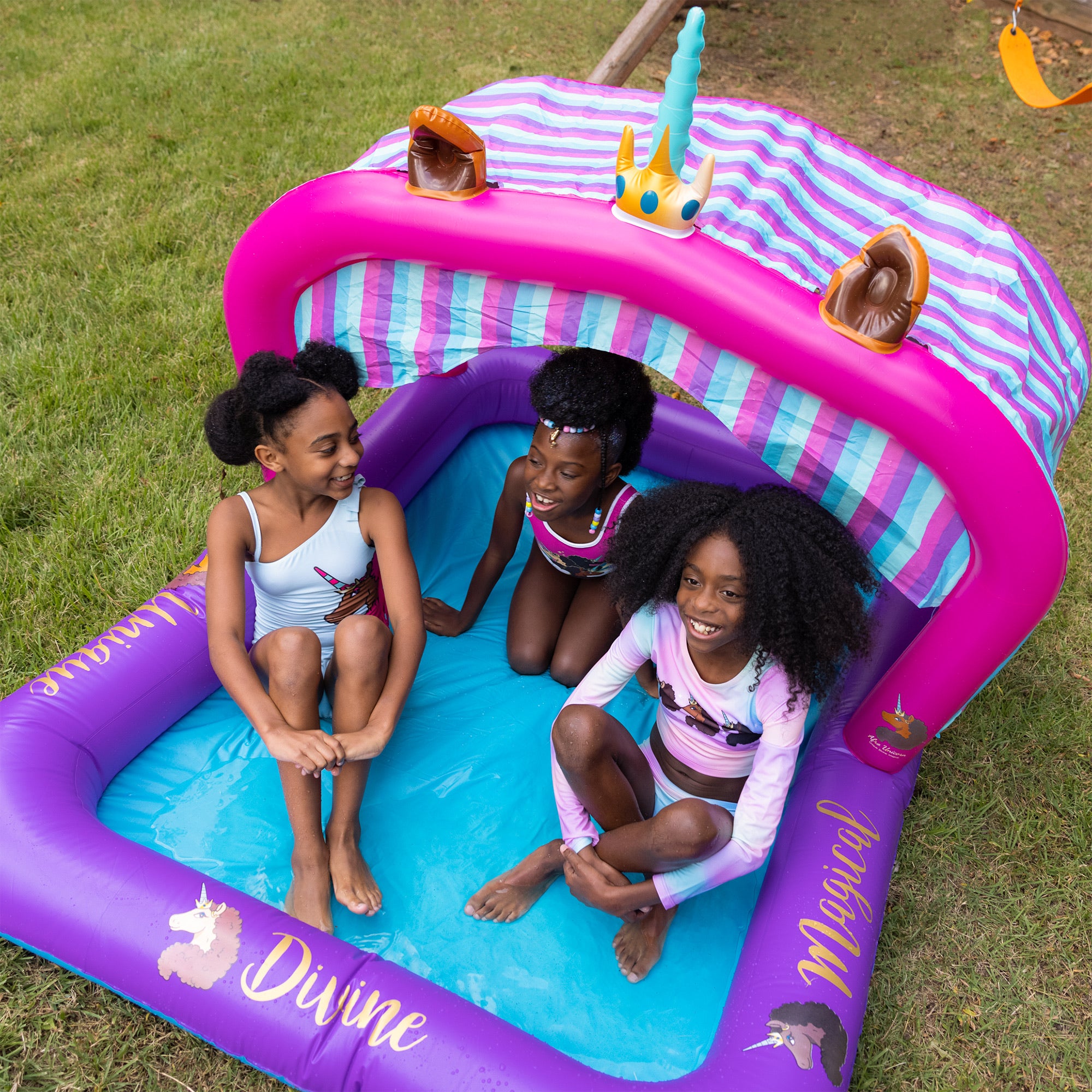 6ft Canopy Afro Unicorn Kiddie Pool - Holds over 40 Gallons of Water