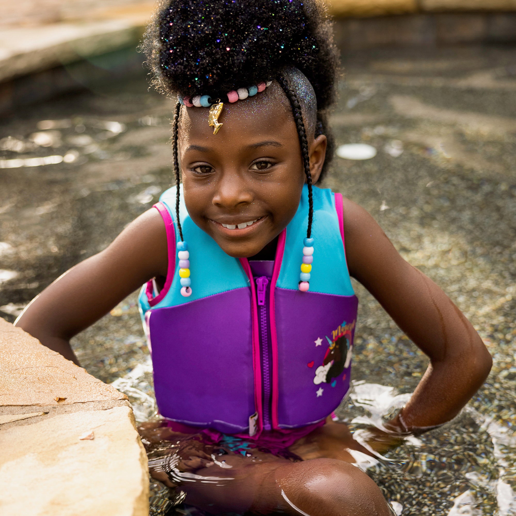 Afro Unicorn Swim Vest for ages 2-4 and 4-6