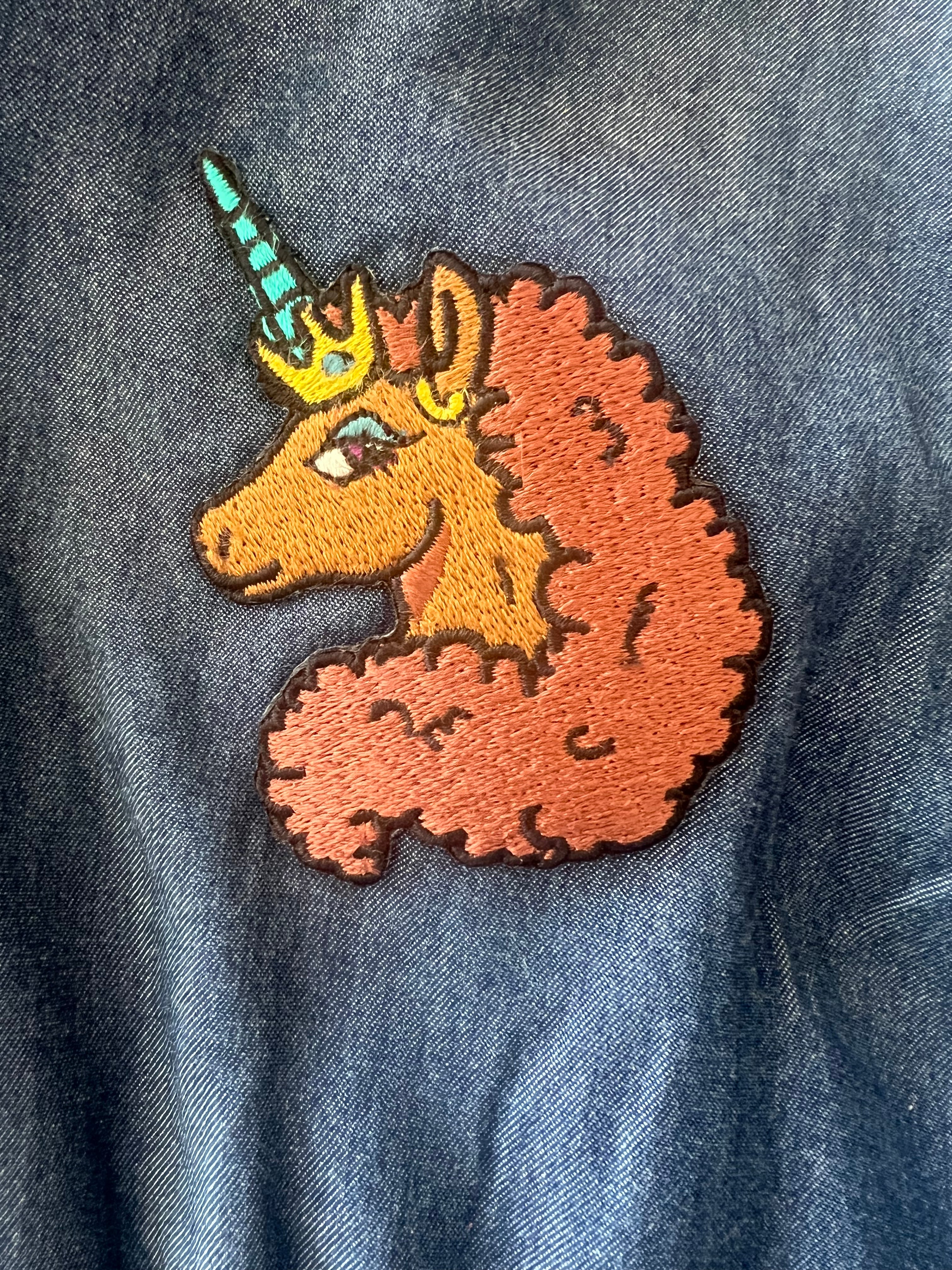 Afro Unicorn Iron-on Embroidered Patches