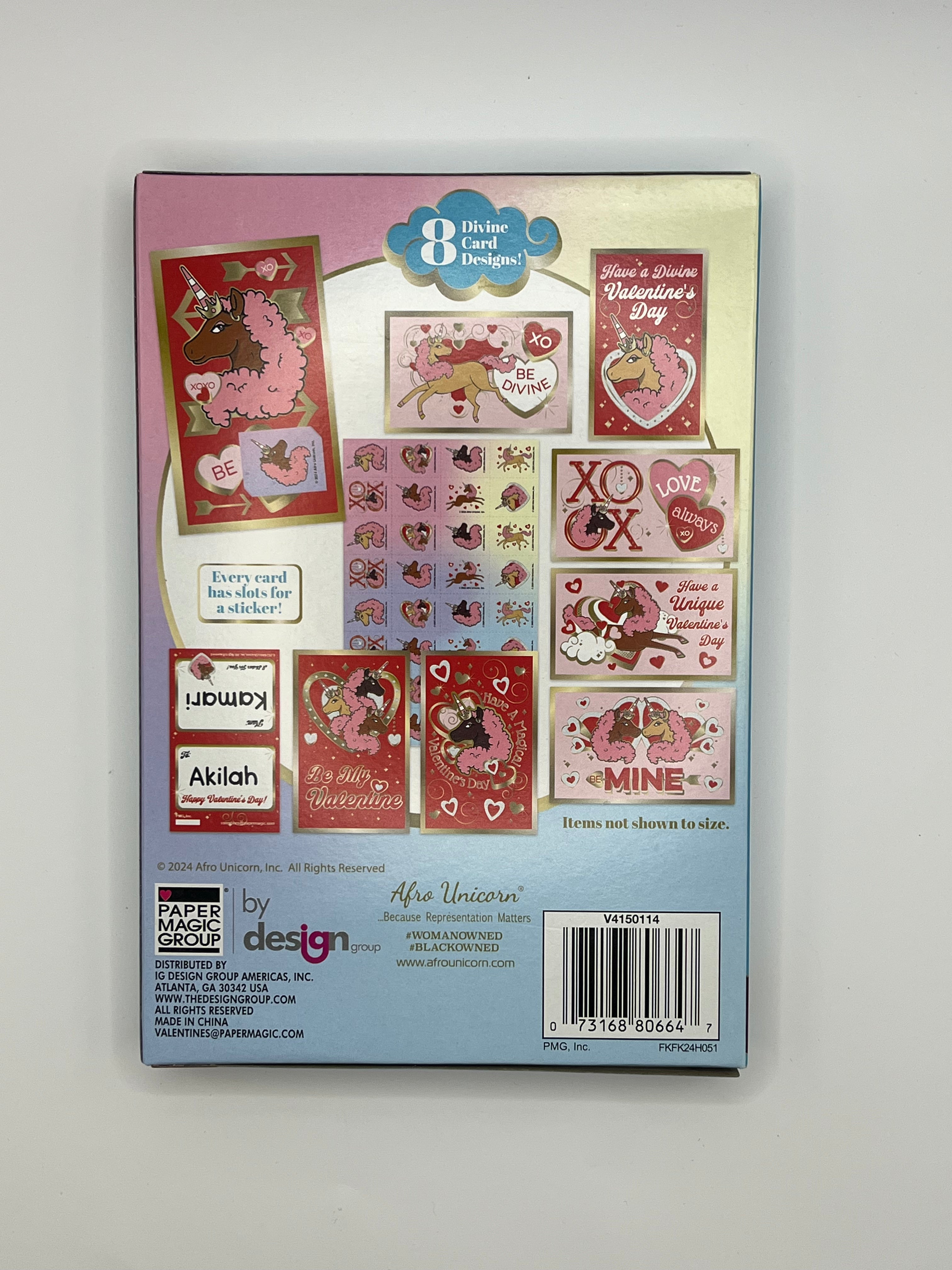 Afro Unicorn Valentine's Day Exchange Cards