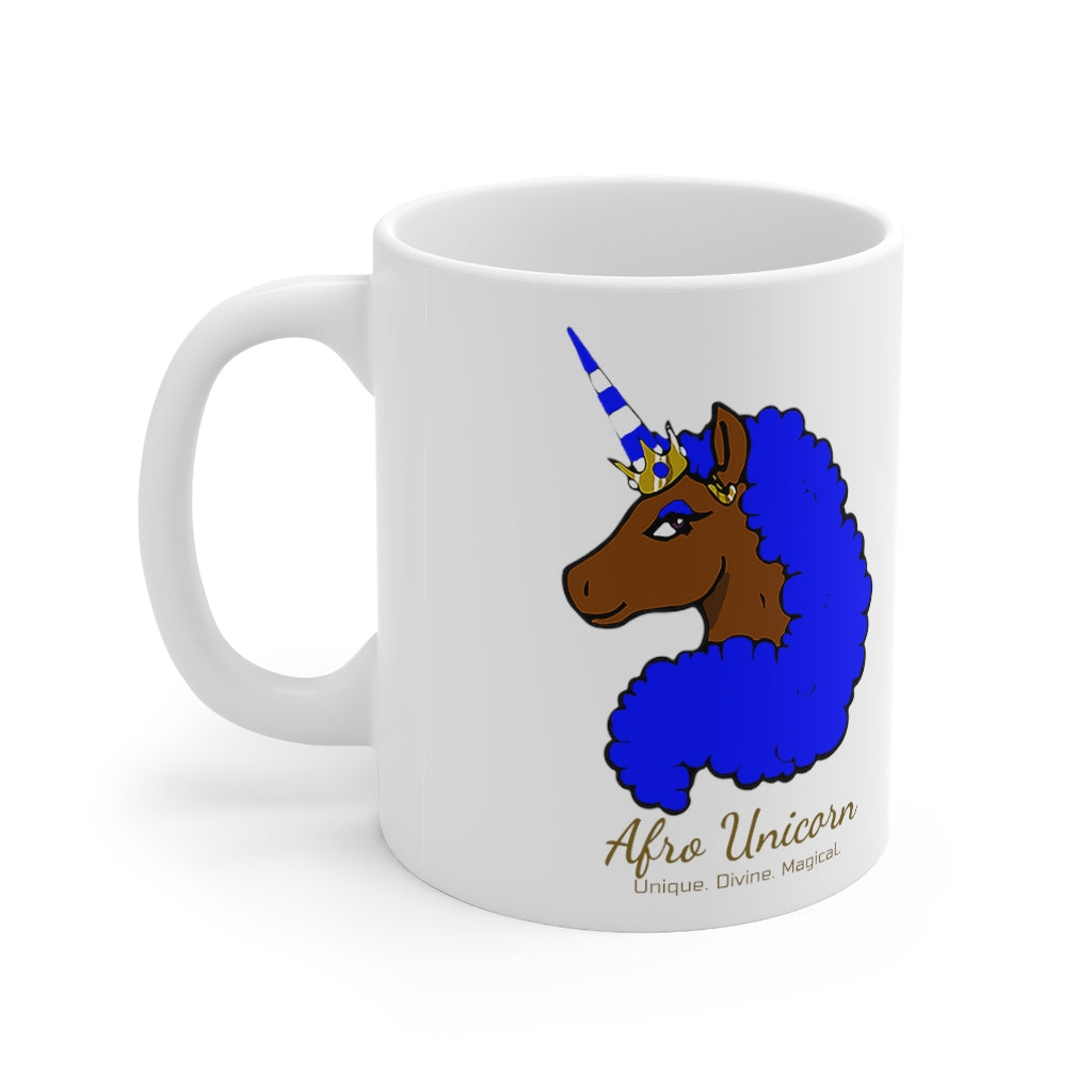Afro Unicorn Blue & White Mug
