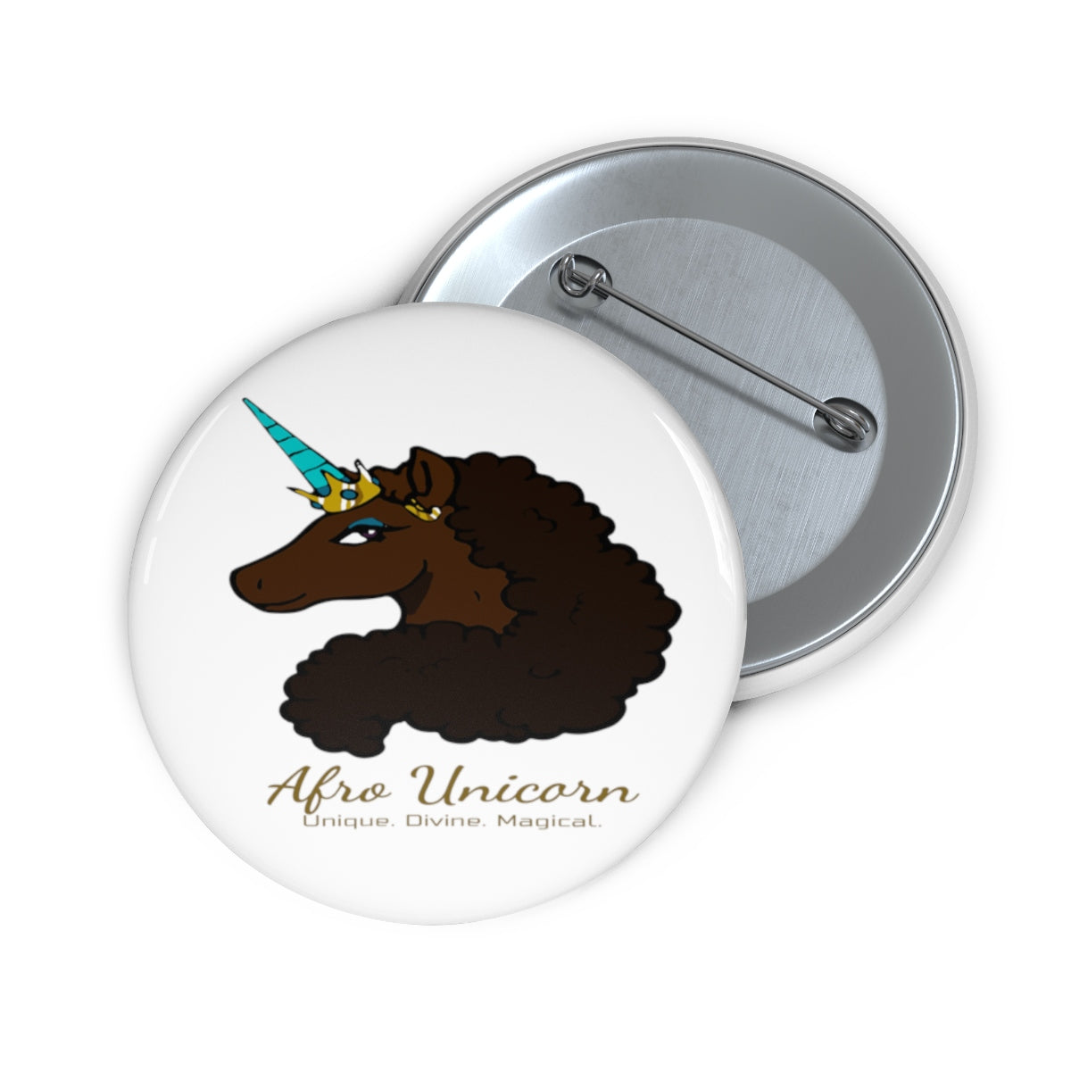 Afro Unicorn Pin Buttons - Mocha- Afro Unicorn