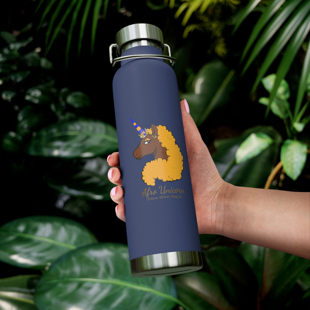 Afro Unicorn 22oz Insulated  Bottle - Royal Blue & Gold