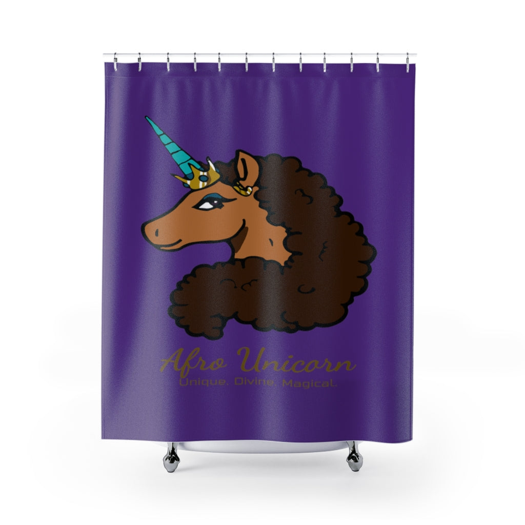 Afro Unicorn Purple Shower Curtain - Vanilla