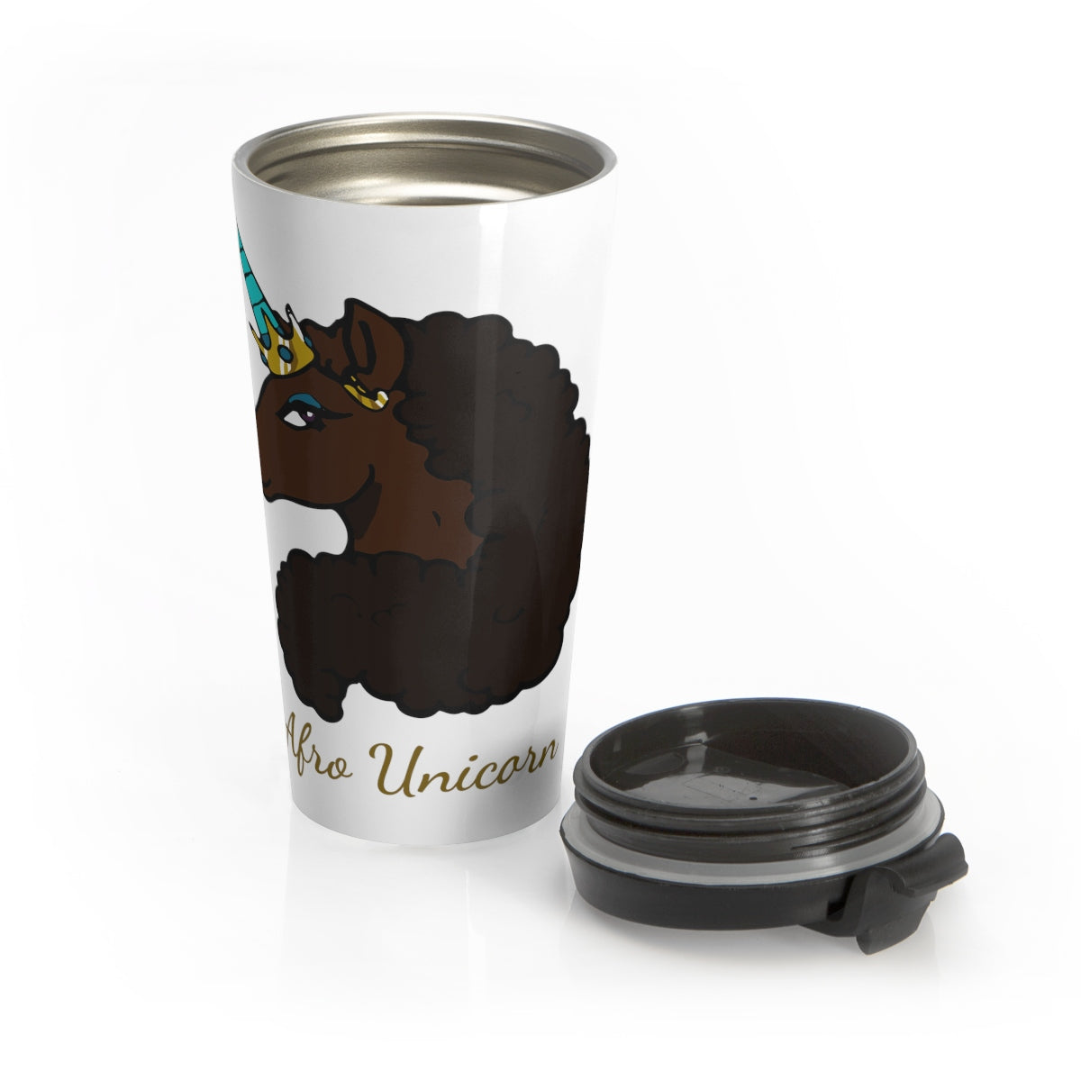 Afro Unicorn Stainless Steel Travel Mug - Mocha- Afro Unicorn