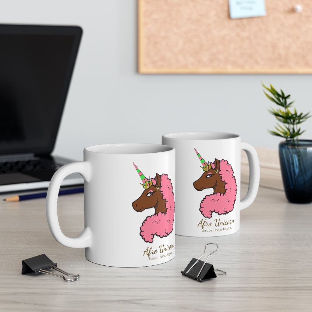 Afro Unicorn Pink & Green Mug